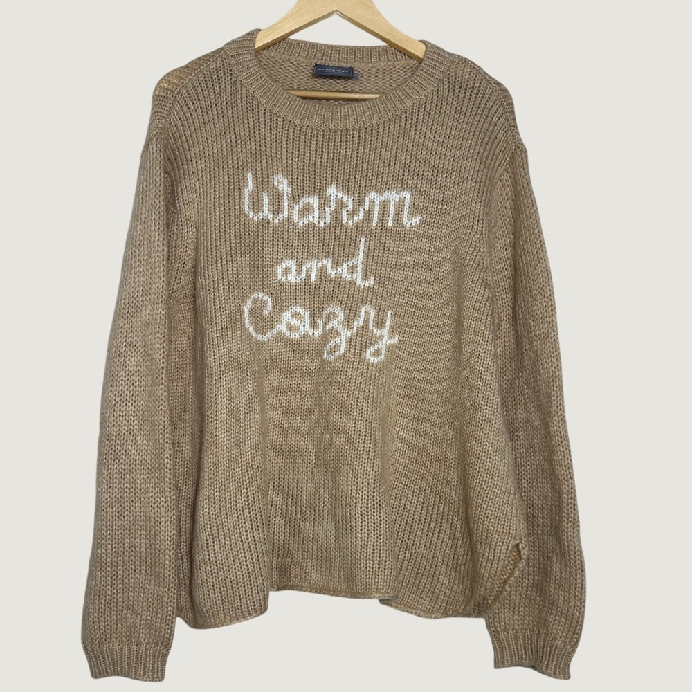 Wooden Ships Chunky Knit Wool Mohair Womens M/L Tan Warm and Cozy Knit Fall